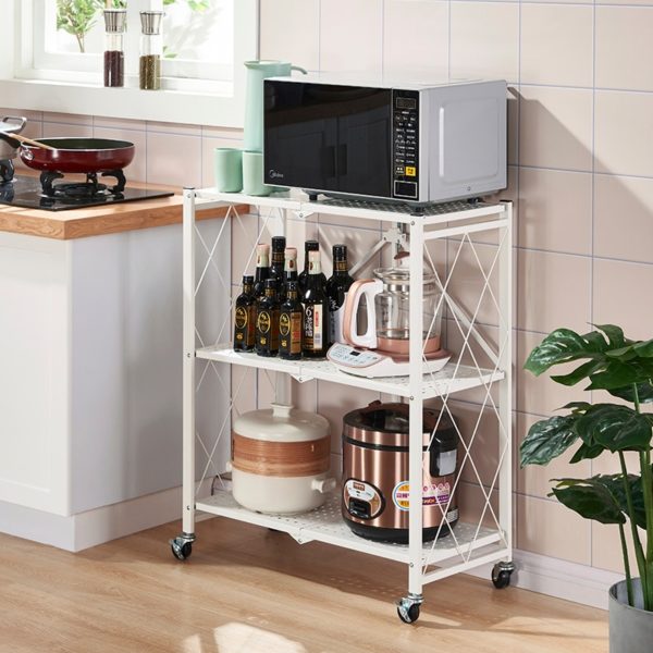 3/4/5 Layer Folding Storage Rack With Wheel Movable For Living room Bedroom Kitchen Home Space Saving Organizer