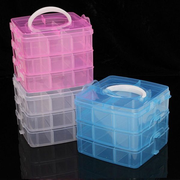 3 Layers 18 Compartments Clear Storage Box Container Jewelry Bead Organizer Case
