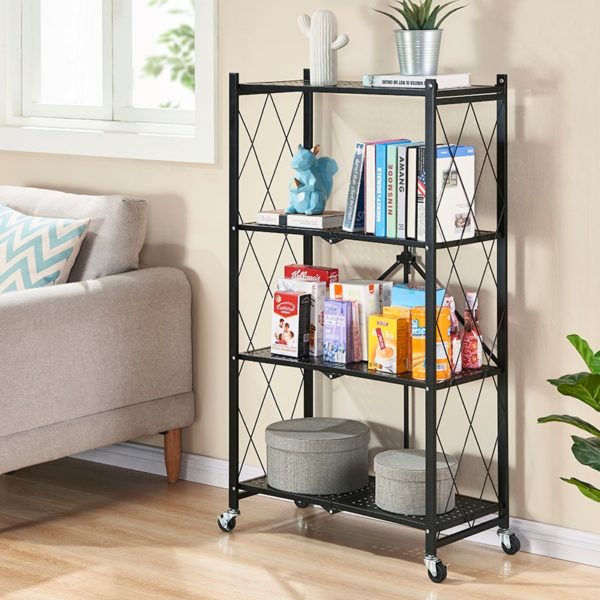 3/4/5 Layer Folding Storage Rack With Wheel Movable For Living room Bedroom Kitchen Home Space Saving Organizer